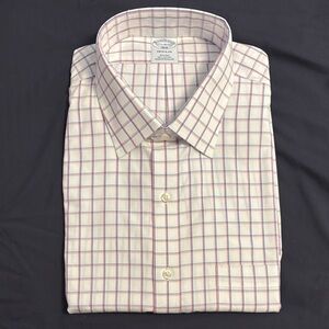 Brooks Brothers White Dress Shirt with Pink & Blue Windowpane